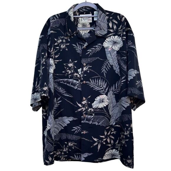 Reservoir Hawaiian Style Shirt Men's XL Black White Floral Tropical Button Front - Picture 1 of 12